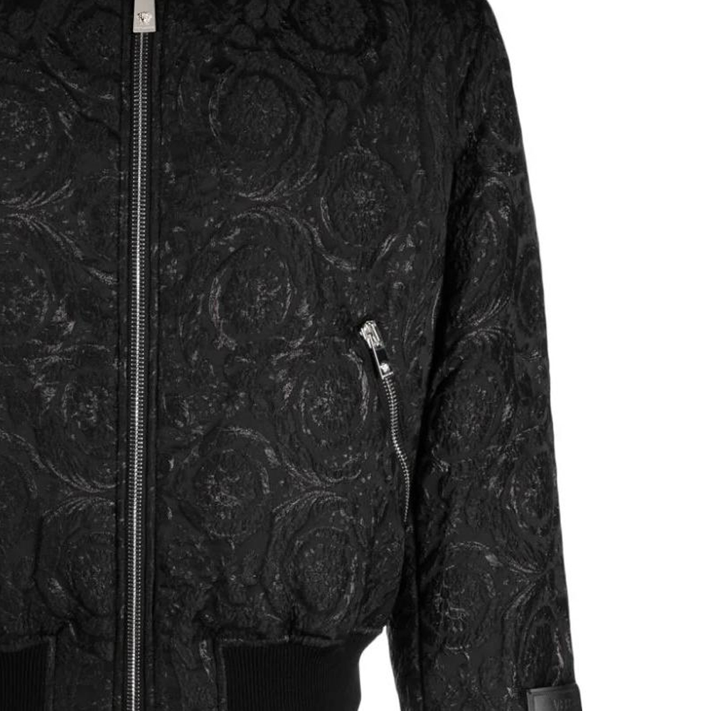Sizing VERSACE  Black Patterned Jacquard Bomber Jacket 1012669-1A08759-1B000