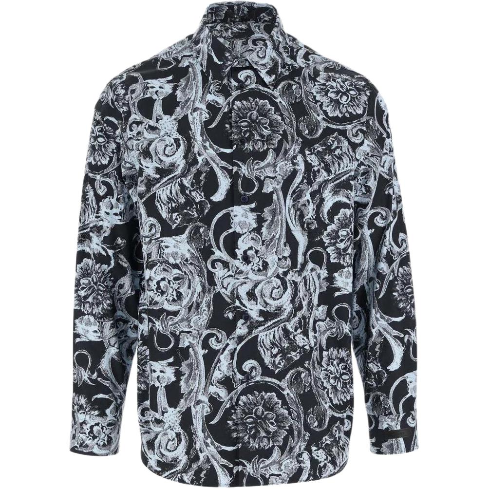 VERSACE  Black Patterned Long-Sleeve Collared Shirt. 1013870-1A09746-5U970