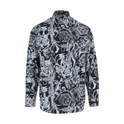 VERSACE Black Patterned Long-Sleeve Collared Shirt. 1013870-1A09746-5U970