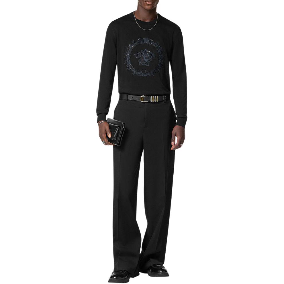 VERSACE  Black Pullover Sweatshirt with Solid Logo Embroidery. 1015031-1A10570-1B000 圖 3