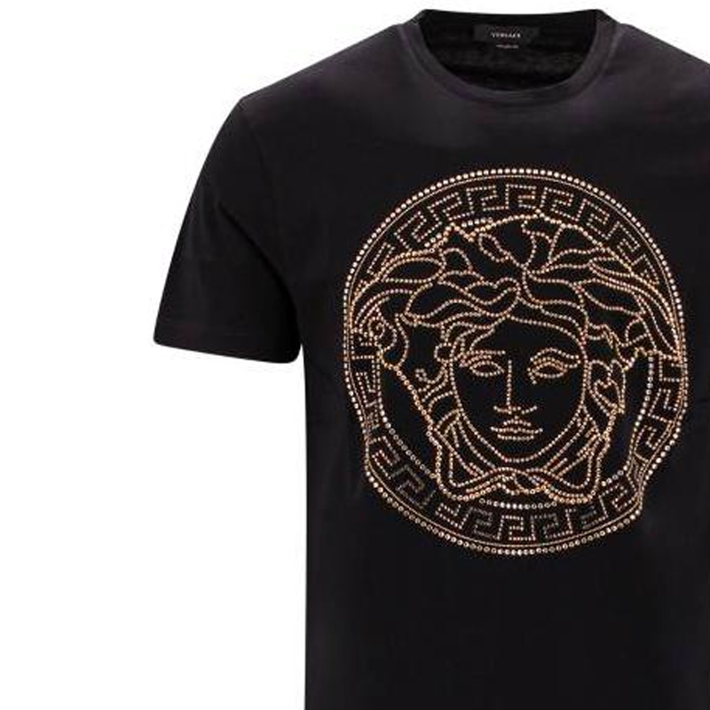 Details for VERSACE Kaos Hitam Rhinestone Crewneck Lengan Pendek Gaya Kasual FW21 A779871A084911B000