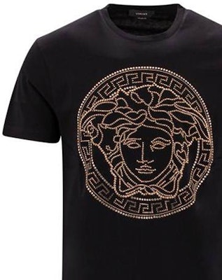 VERSACE Kaos Hitam Rhinestone Crewneck Lengan Pendek Gaya Kasual FW21 A779871A084911B000 Details for VERSACE Kaos Hitam Rhinestone Crewneck Lengan Pendek Gaya Kasual FW21 A779871A084911B000