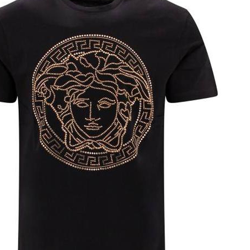 Sizing VERSACE Kaos Hitam Rhinestone Crewneck Lengan Pendek Gaya Kasual FW21 A779871A084911B000