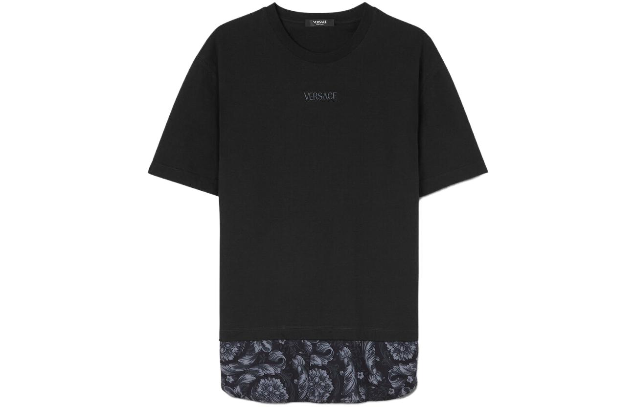 VERSACE  Black Short-Sleeve T-Shirt with Logo Embroidery Design 1013945-1A09484-1B000