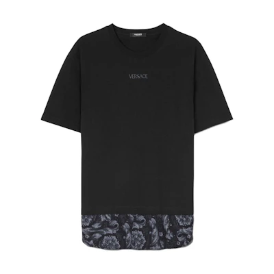 VERSACE Black Short-Sleeve T-Shirt with Logo Embroidery Design 1013945-1A09484-1B000