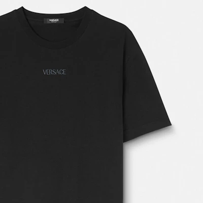 VERSACE Camiseta Negra de Manga Corta con Diseño de Logo Bordado 1013945-1A09484-1B000 Cheap VERSACE Camiseta Negra de Manga Corta con Diseño de Logo Bordado 1013945-1A09484-1B000