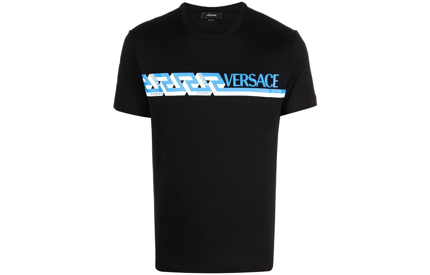 VERSACE  Black Short Sleeve T-Shirt with Letter Print Design. 10039111-A02781-1B000