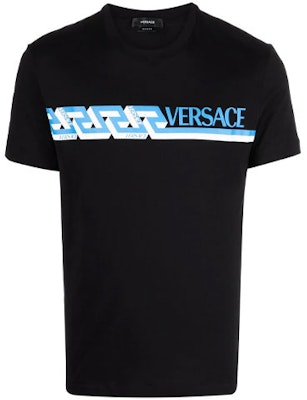 VERSACE Black Short Sleeve T-Shirt with Letter Print Design. 10039111-A02781-1B000 Order VERSACE Black Short Sleeve T-Shirt with Letter Print Design. 10039111-A02781-1B000
