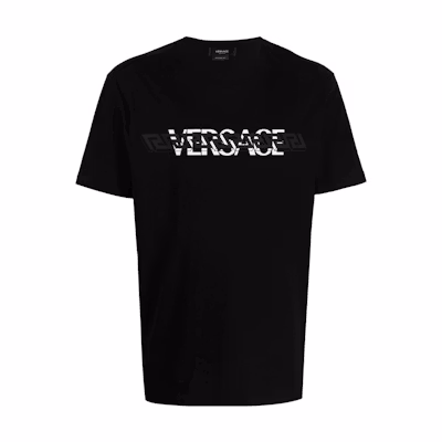 VERSACE Black Short Sleeve T-Shirt with Logo Print Crew Neck Casual Wear 1006441-1A04408-1B000