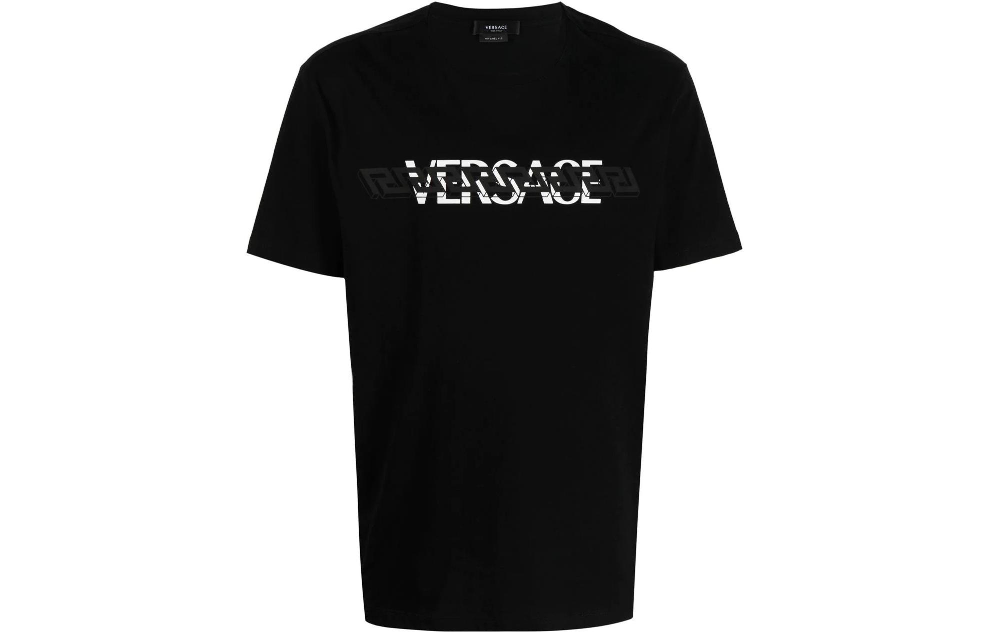 VERSACE  Black Short Sleeve T-Shirt with Logo Print Crew Neck Casual Wear 1006441-1A04408-1B000 圖 2