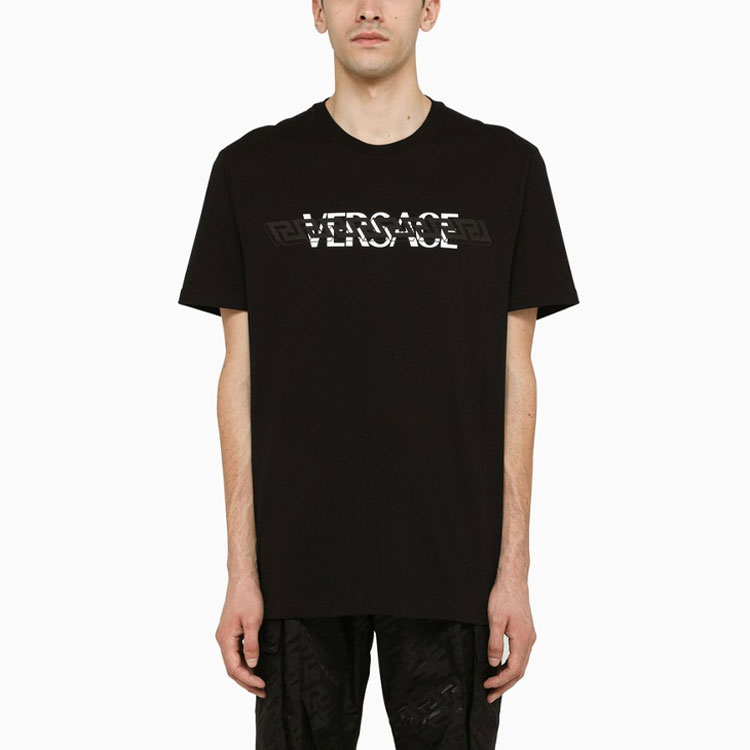 VERSACE  Black Short Sleeve T-Shirt with Logo Print Crew Neck Casual Wear 1006441-1A04408-1B000 圖 5