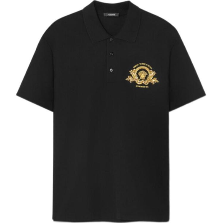 VERSACE  Black Slim Fit Polo Shirt with Solid Color Logo Design 1013906-1A11305-1B000 圖 2