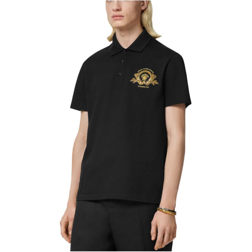 VERSACE  Black Slim Fit Polo Shirt with Solid Color Logo Design 1013906-1A11305-1B000 圖 4