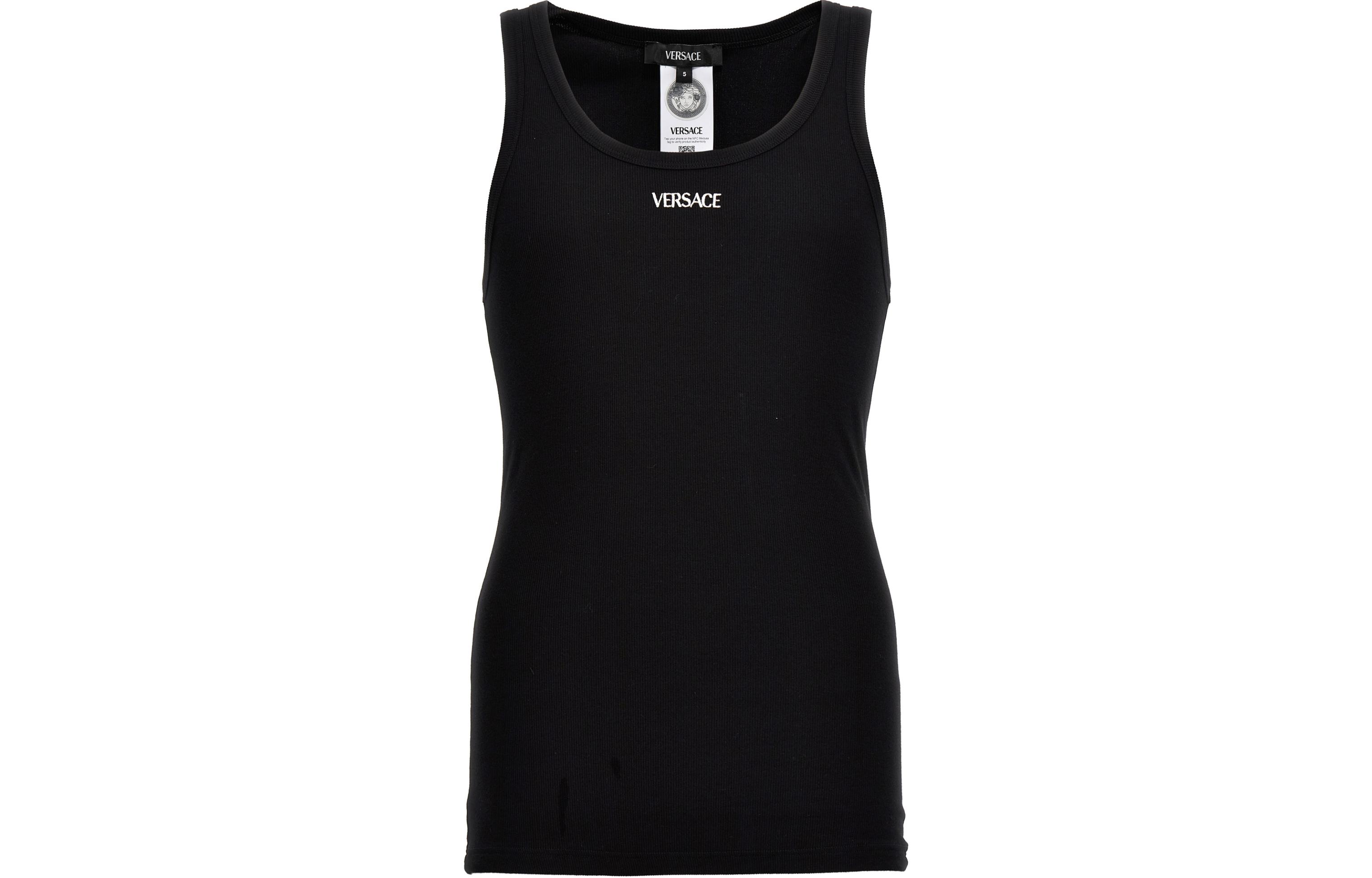 VERSACE  Black Slim Fit Sleeveless Tank Top with Logo. 1013125-1A09410-1B000