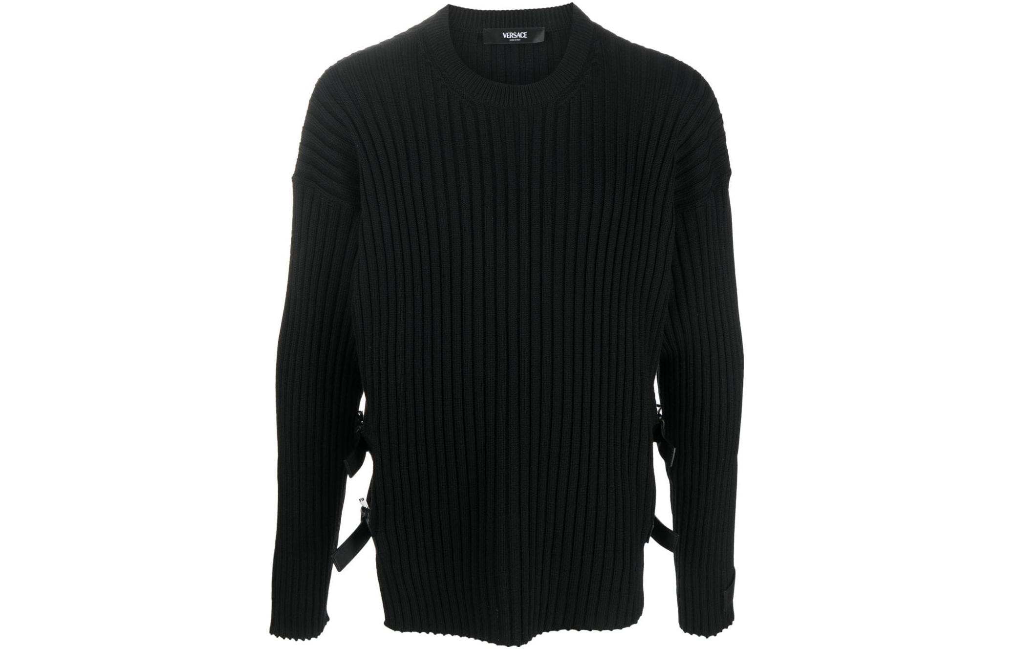 VERSACE  Black Solid Color Crew Neck Long Sleeve Knit Sweater Casual 1011790-1A08069-1B000