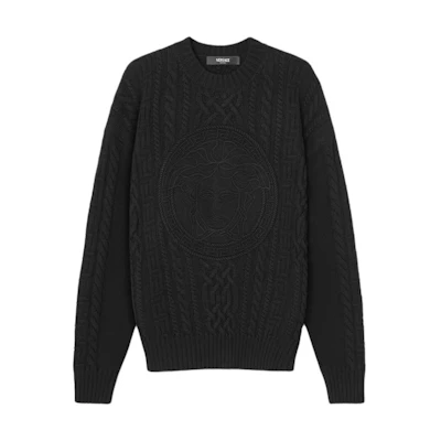 VERSACE Black Solid Color Crewneck Pullover Sweater Long Sleeve 1013556-1A09578-1B000