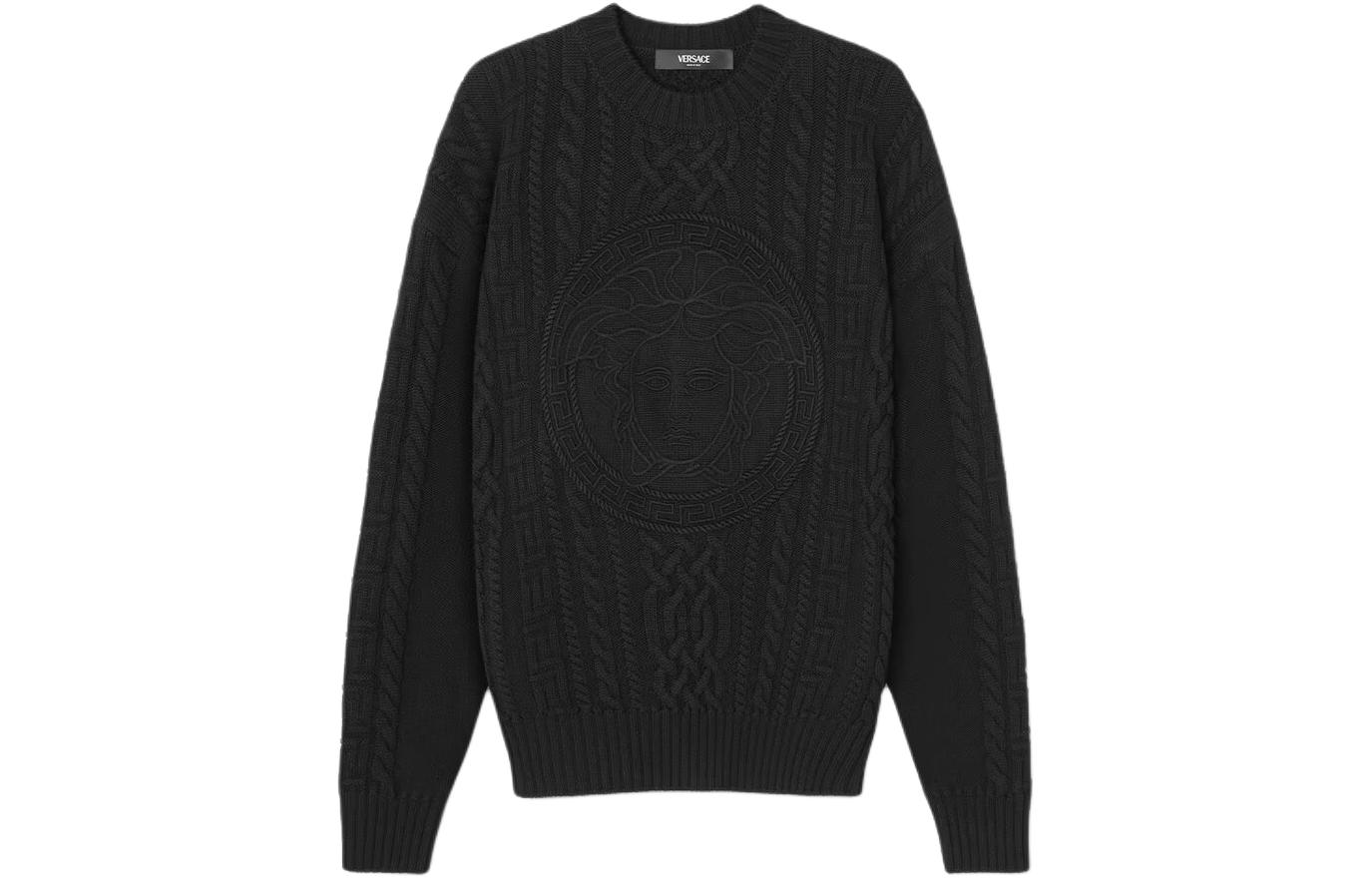 VERSACE  Black Solid Color Crewneck Pullover Sweater Long Sleeve 1013556-1A09578-1B000 圖 2
