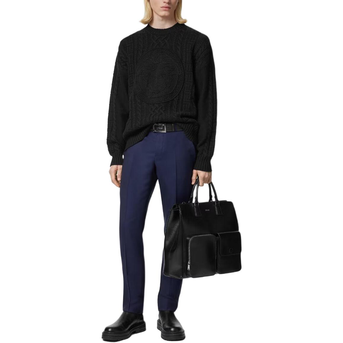 VERSACE  Black Solid Color Crewneck Pullover Sweater Long Sleeve 1013556-1A09578-1B000 圖 3