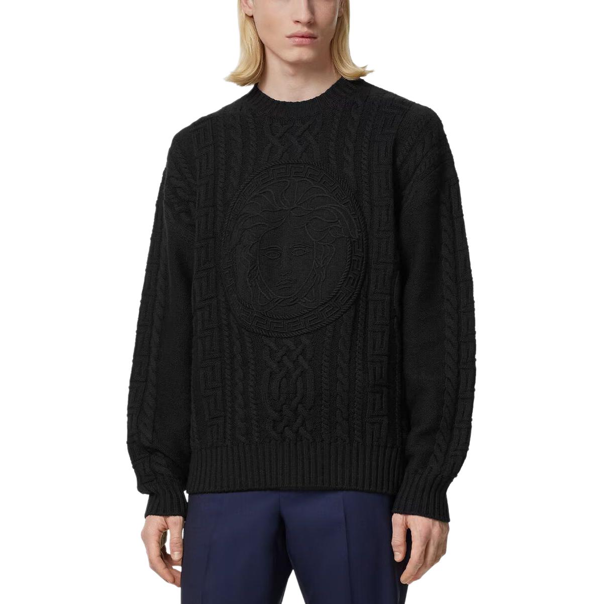 VERSACE  Black Solid Color Crewneck Pullover Sweater Long Sleeve 1013556-1A09578-1B000 圖 5