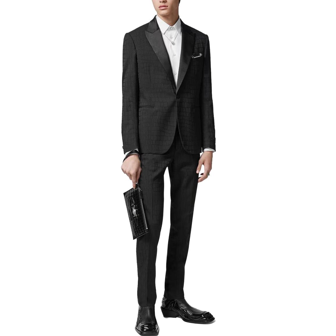 Lookbook VERSACE  Black Solid Color Long Sleeve Suit with Notched Lapel. 1012376-1A08917-1B000