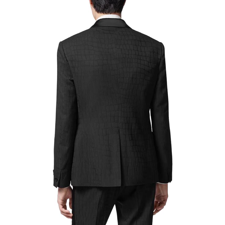 Purchase VERSACE  Black Solid Color Long Sleeve Suit with Notched Lapel. 1012376-1A08917-1B000