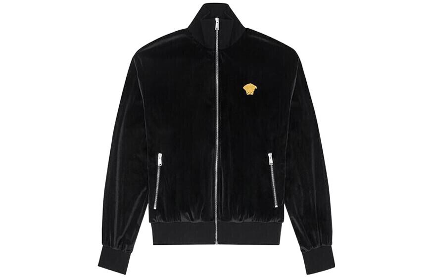 VERSACE  Black Solid Logo Patch Casual Long Sleeve Jacket A89408-A234467A-1008