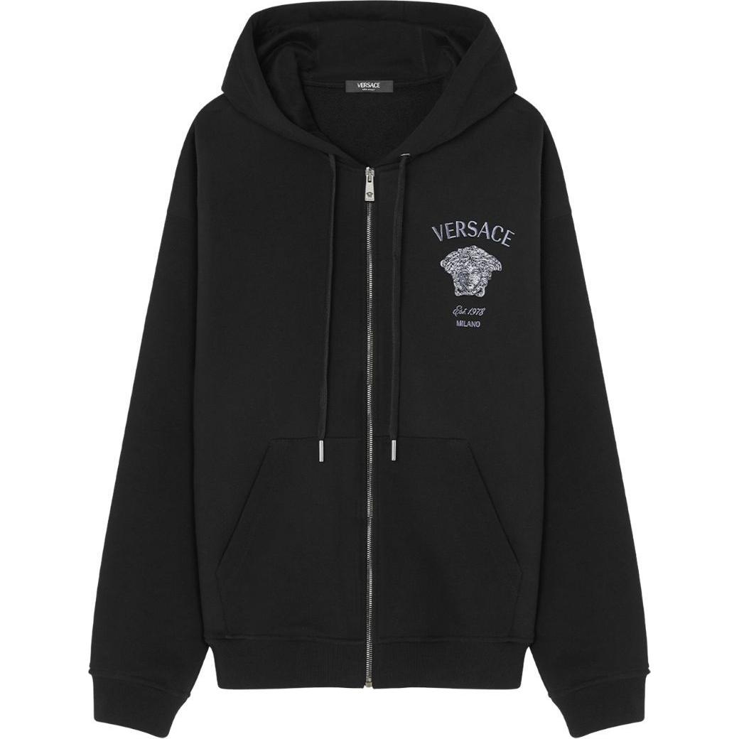 VERSACE  Black SS24 Embroidered Logo Hoodie with Zipper and Long Sleeves. 1013970-1A11494 圖 2