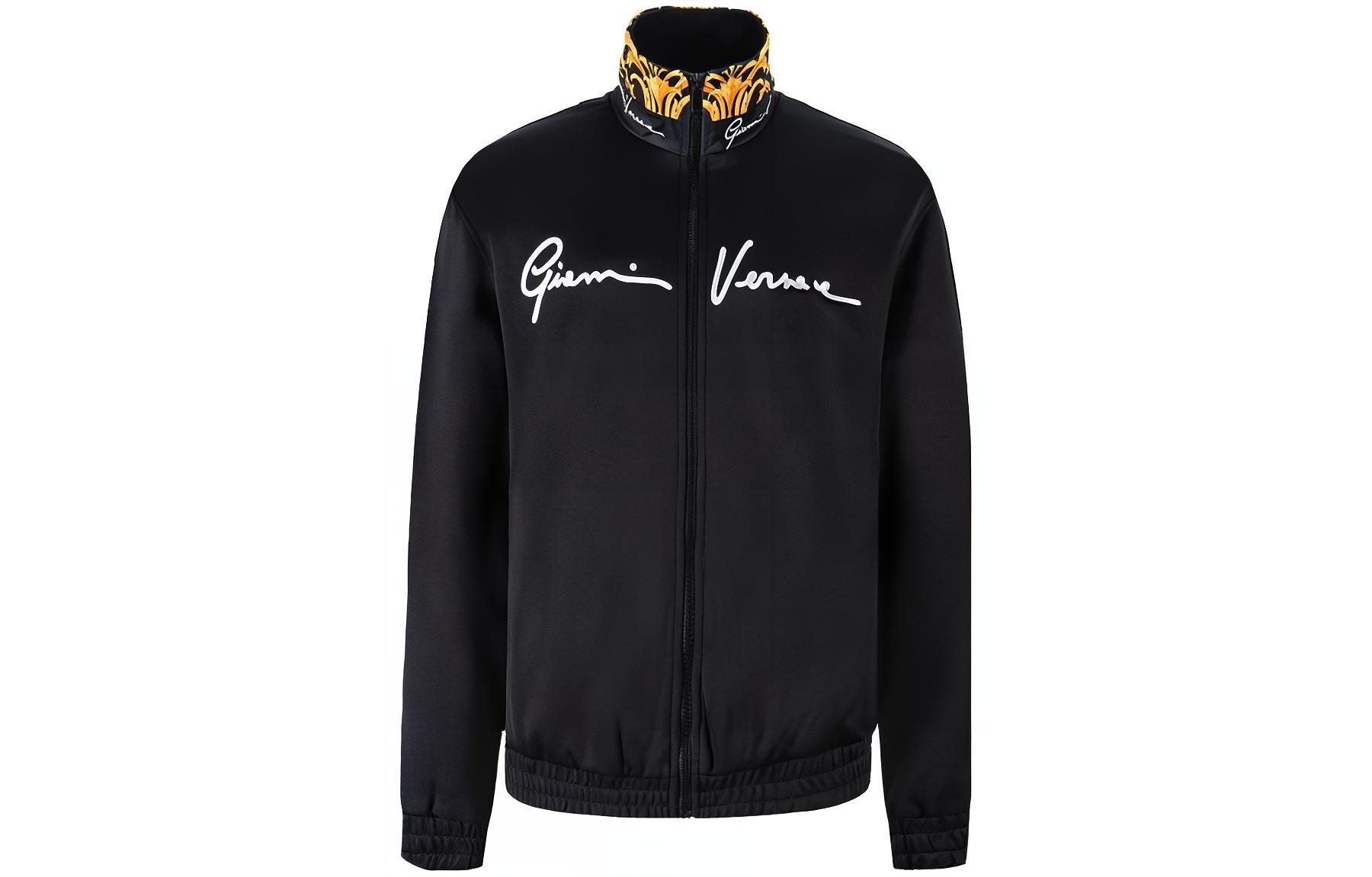 VERSACE  Black Straight-Cut Long Sleeve Jacket with Logo Print. 1002770-1A02035-1B000