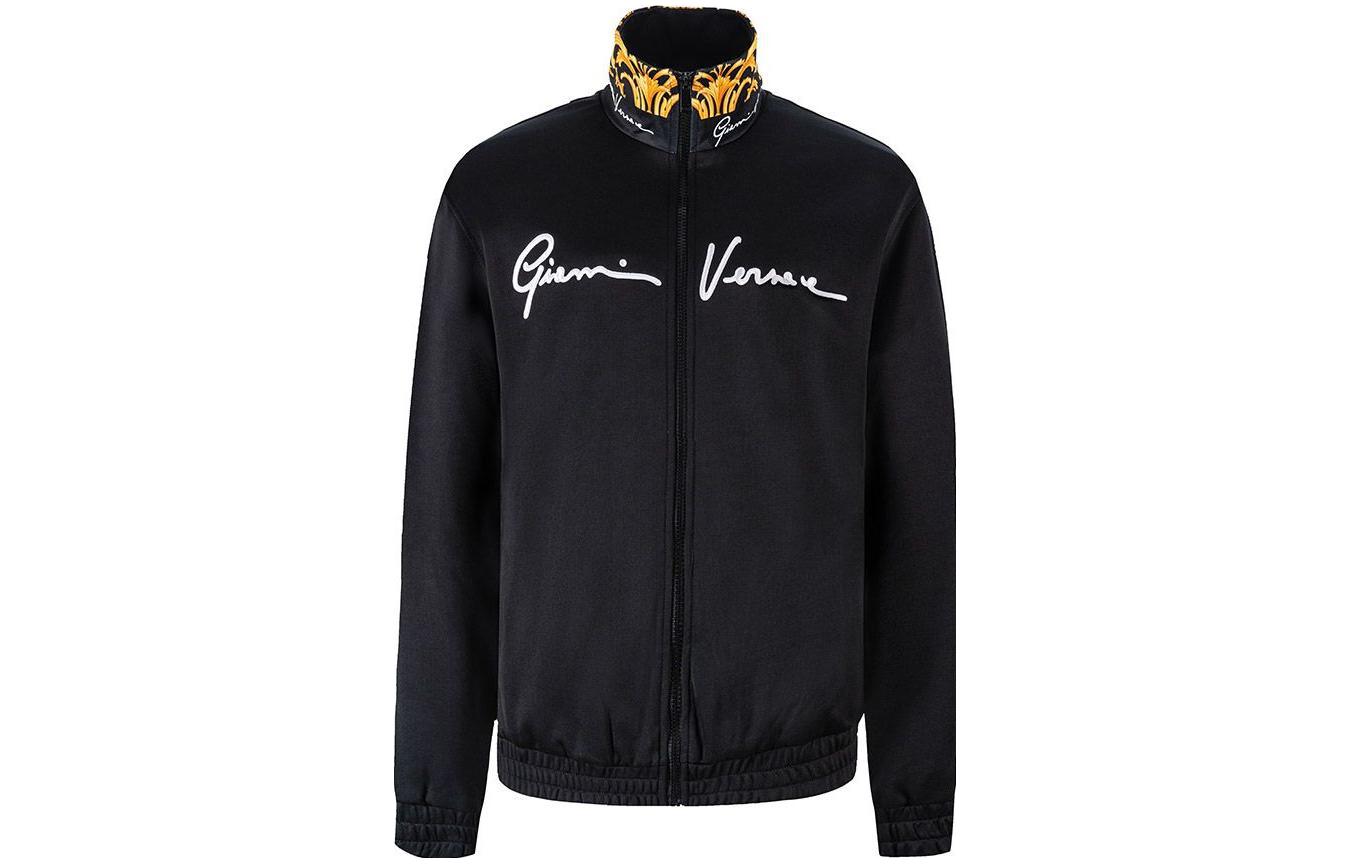Order VERSACE  Black Straight-Cut Long Sleeve Jacket with Logo Print. 1002770-1A02035-1B000