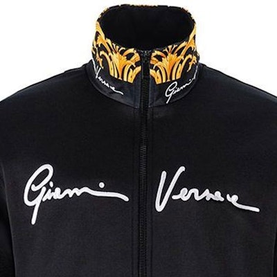 VERSACE Black Straight-Cut Long Sleeve Jacket with Logo Print. 1002770-1A02035-1B000 Shop VERSACE Black Straight-Cut Long Sleeve Jacket with Logo Print. 1002770-1A02035-1B000