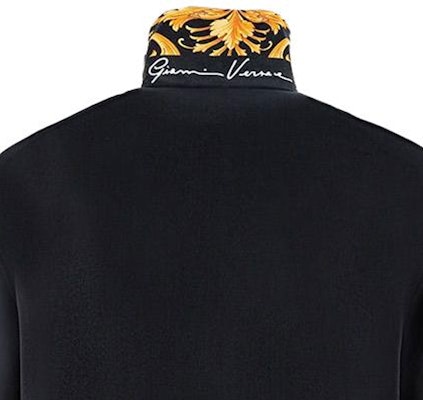 VERSACE Black Straight-Cut Long Sleeve Jacket with Logo Print. 1002770-1A02035-1B000 Cheap VERSACE Black Straight-Cut Long Sleeve Jacket with Logo Print. 1002770-1A02035-1B000