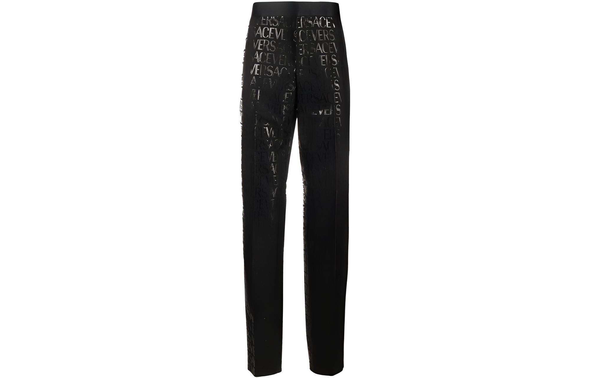 VERSACE  Black Straight-Leg Letter Print Casual Pants. 1010584-1A07652-1B000