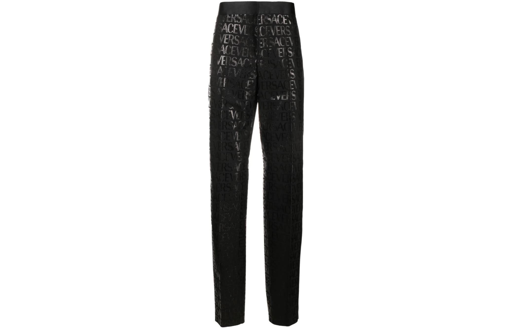 Order VERSACE  Black Straight-Leg Letter Print Casual Pants. 1010584-1A07652-1B000