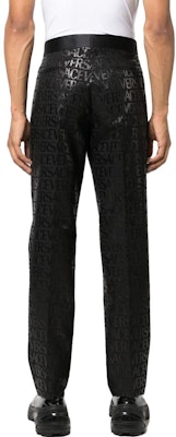 VERSACE Black Straight-Leg Letter Print Casual Pants. 1010584-1A07652-1B000 Shop VERSACE Black Straight-Leg Letter Print Casual Pants. 1010584-1A07652-1B000