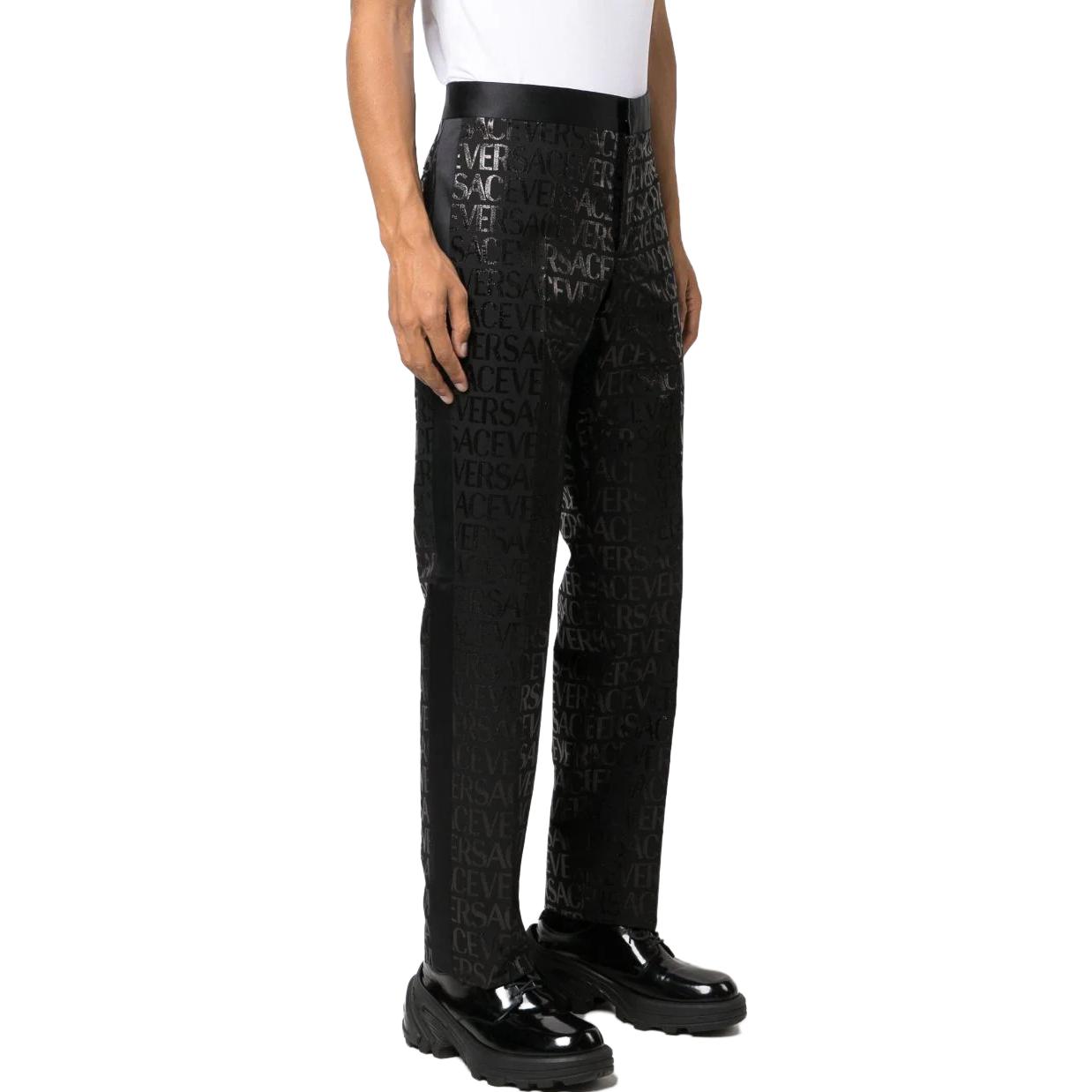 Purchase VERSACE  Black Straight-Leg Letter Print Casual Pants. 1010584-1A07652-1B000