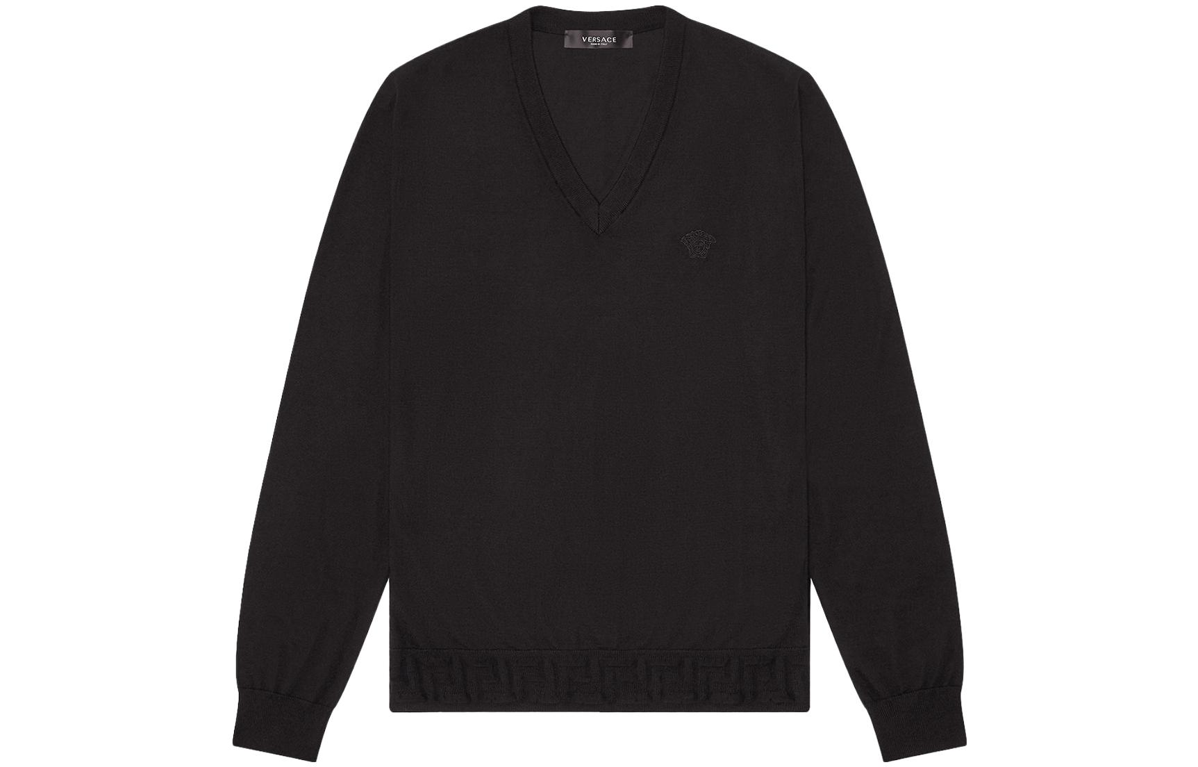 VERSACE  Black V-Neck Patterned Long-Sleeve Knit Sweater A69778A-236032A-1008