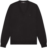 VERSACE Black V-Neck Patterned Long-Sleeve Knit Sweater A69778A-236032A-1008 VERSACE Black V-Neck Patterned Long-Sleeve Knit Sweater A69778A-236032A-1008