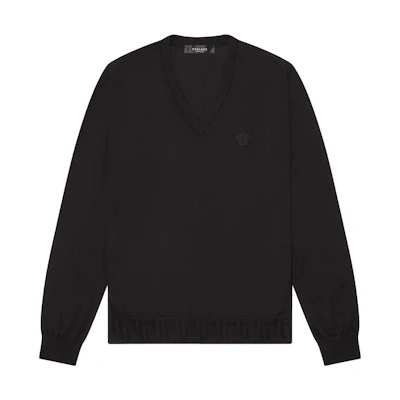 VERSACE Black V-Neck Patterned Long-Sleeve Knit Sweater A69778A-236032A-1008