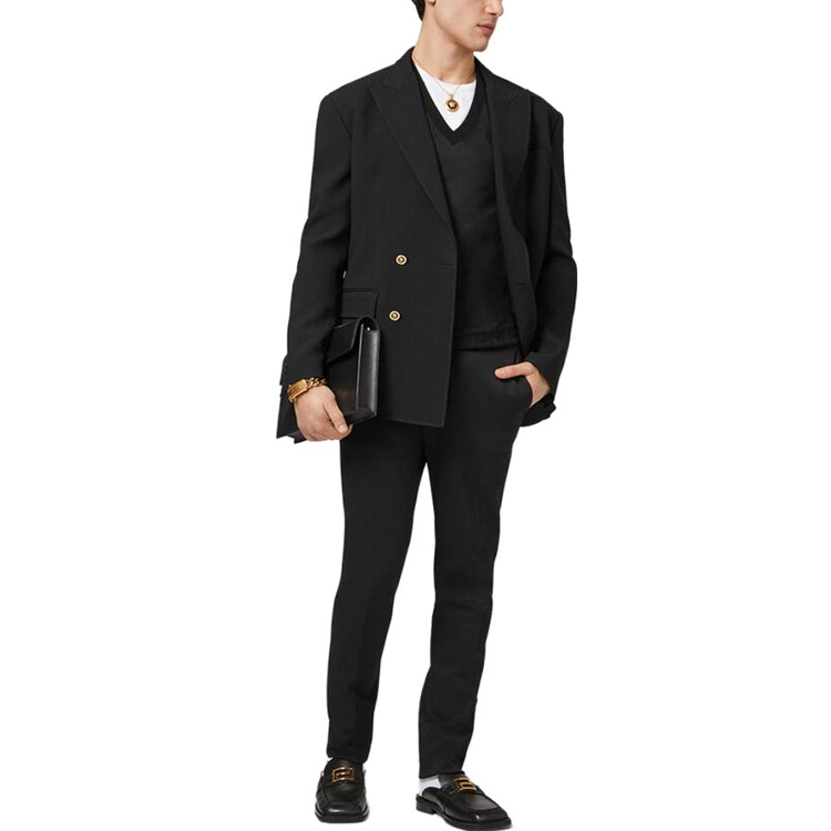 Shop VERSACE 黑色V領圖案長袖針織毛衣 A69778A-236032A-1008