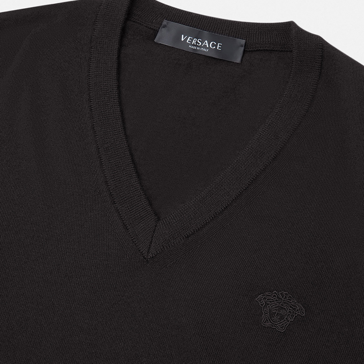 Details for VERSACE 黑色V領圖案長袖針織毛衣 A69778A-236032A-1008