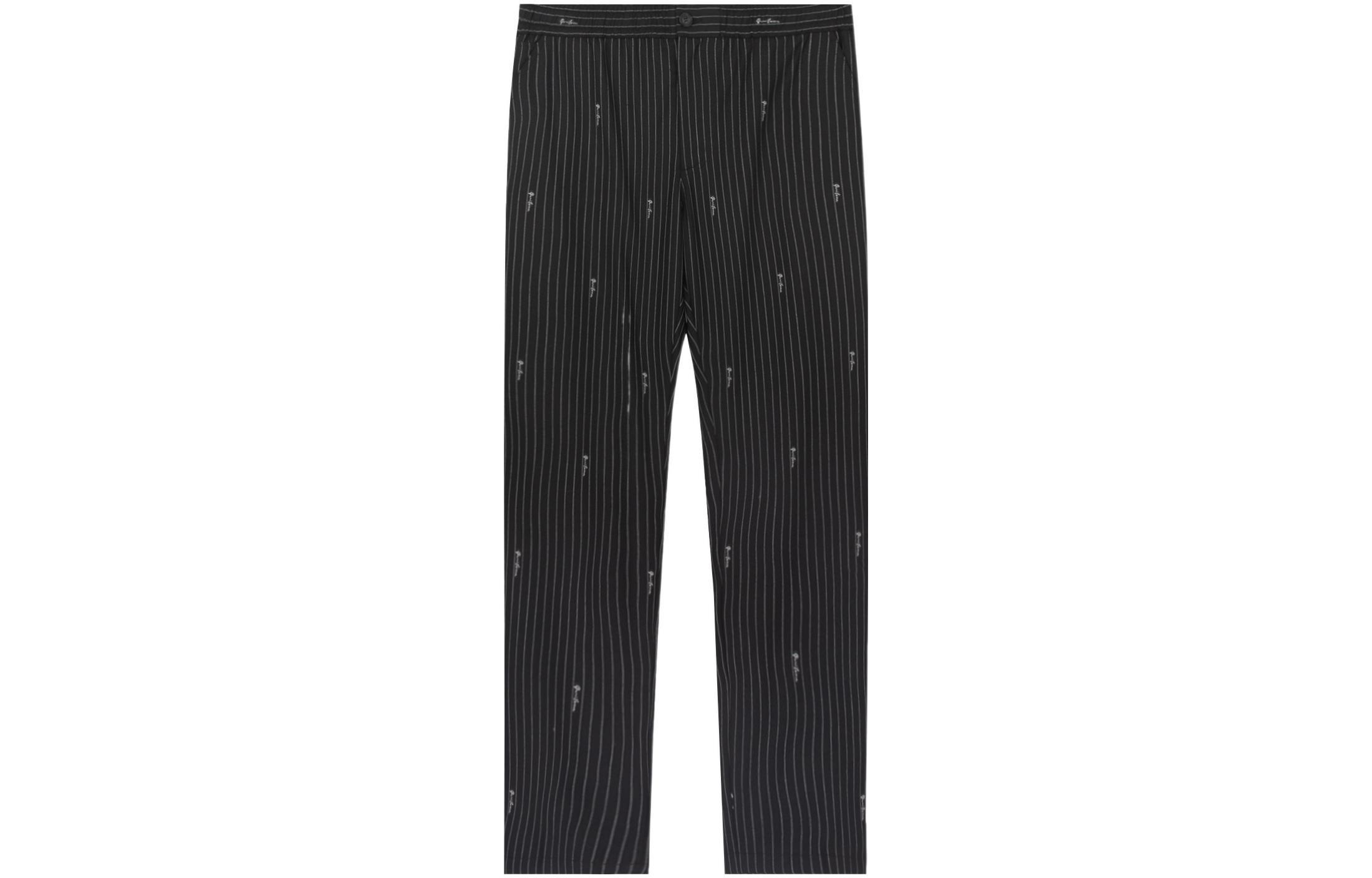 VERSACE  Black Wool Striped Straight-Leg Trousers A86689-A235254-A5232