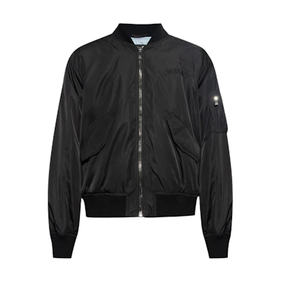 VERSACE Black Zip-Up Jacket with Back Logo Print and Baseball Collar 1013929-1A09848-1B000