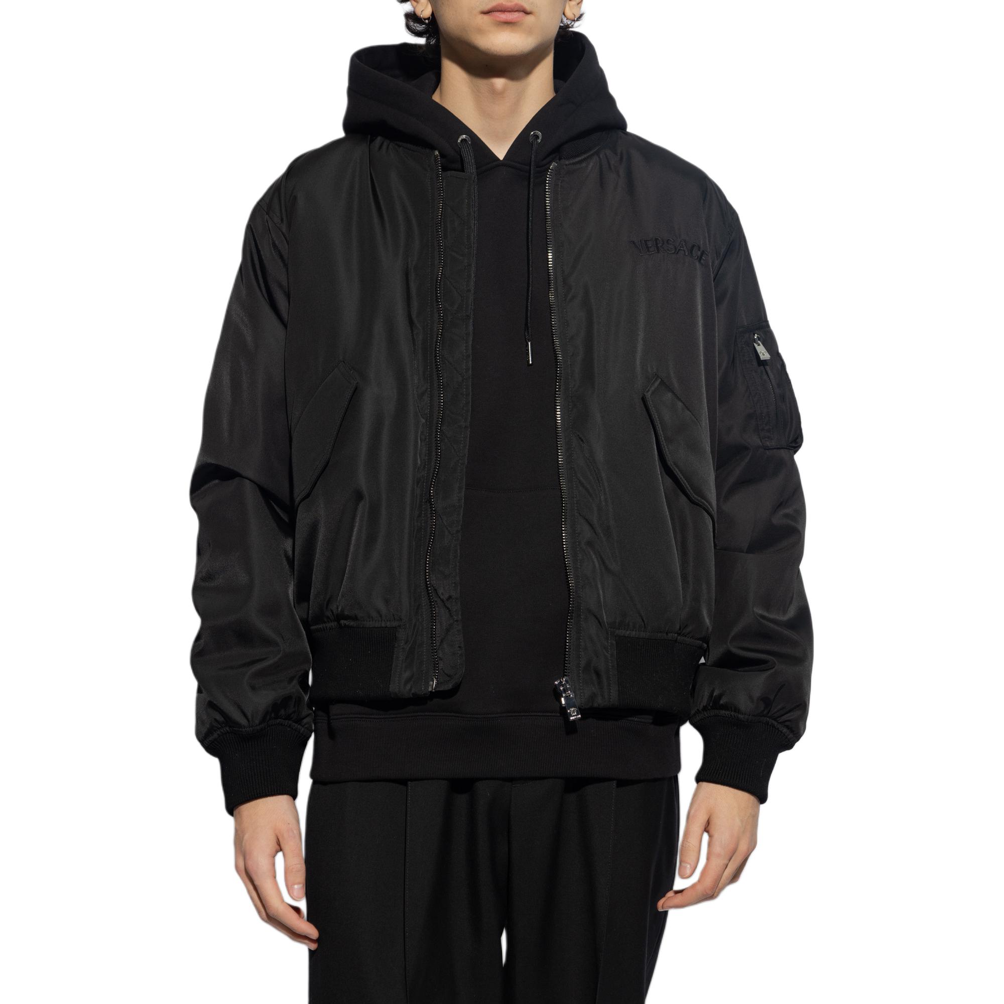 VERSACE  Black Zip-Up Jacket with Back Logo Print and Baseball Collar 1013929-1A09848-1B000 圖 3