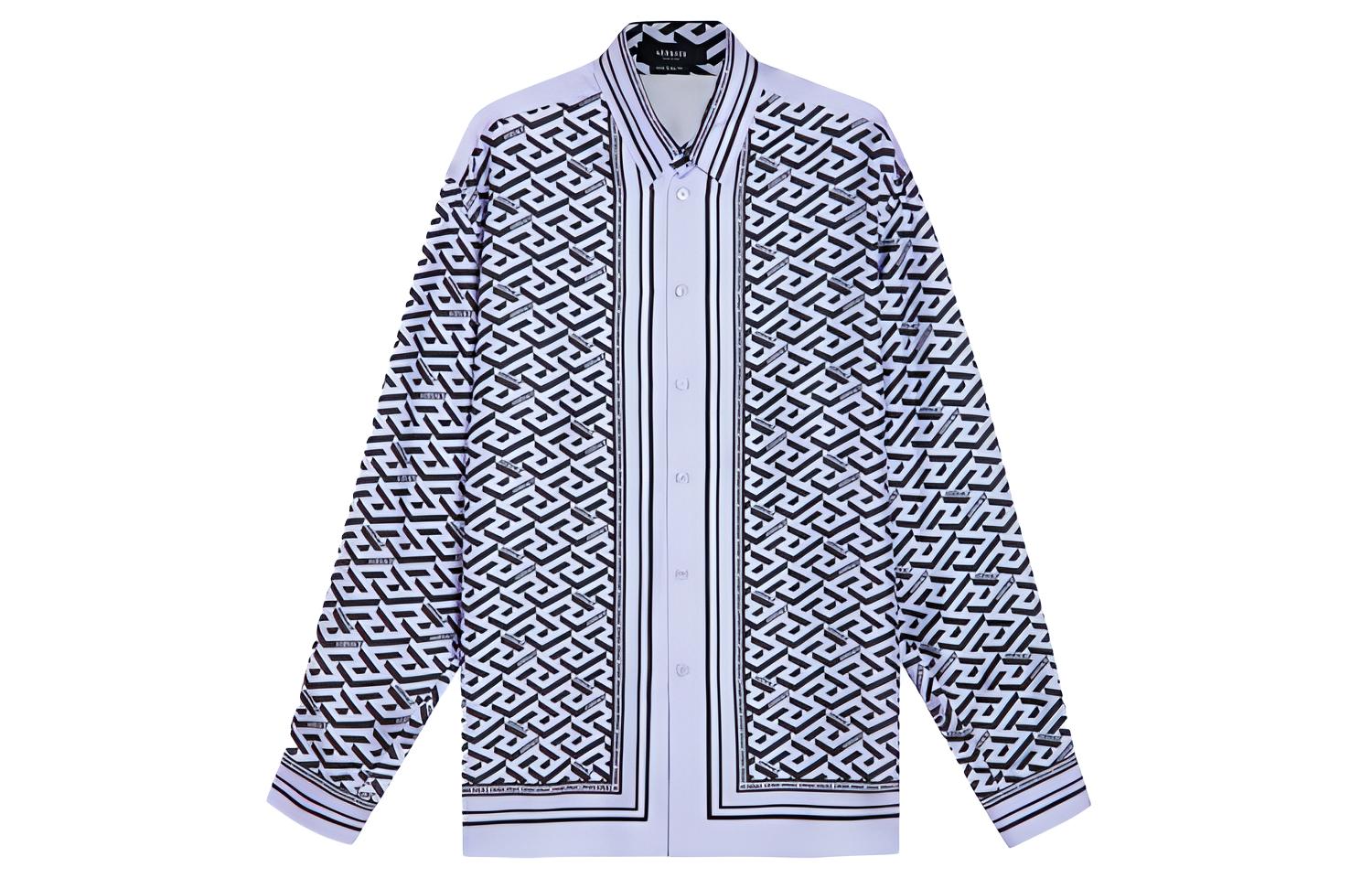 VERSACE  Blue All-Over Print Long Sleeve Shirt with Turn-Down Collar. 1003941-1A02816-5L160