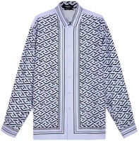 VERSACE Blue All-Over Print Long Sleeve Shirt with Turn-Down Collar. 1003941-1A02816-5L160 VERSACE Blue All-Over Print Long Sleeve Shirt with Turn-Down Collar. 1003941-1A02816-5L160