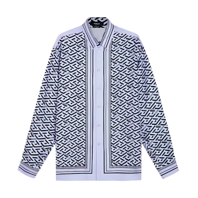 VERSACE Blue All-Over Print Long Sleeve Shirt with Turn-Down Collar. 1003941-1A02816-5L160