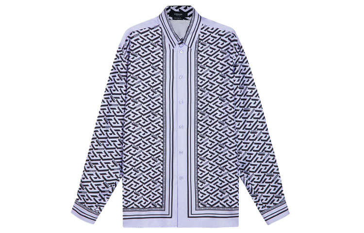 Order VERSACE Kemeja Lengan Panjang Biru Corak Penuh dengan Kolar Lipat. 1003941-1A02816-5L160