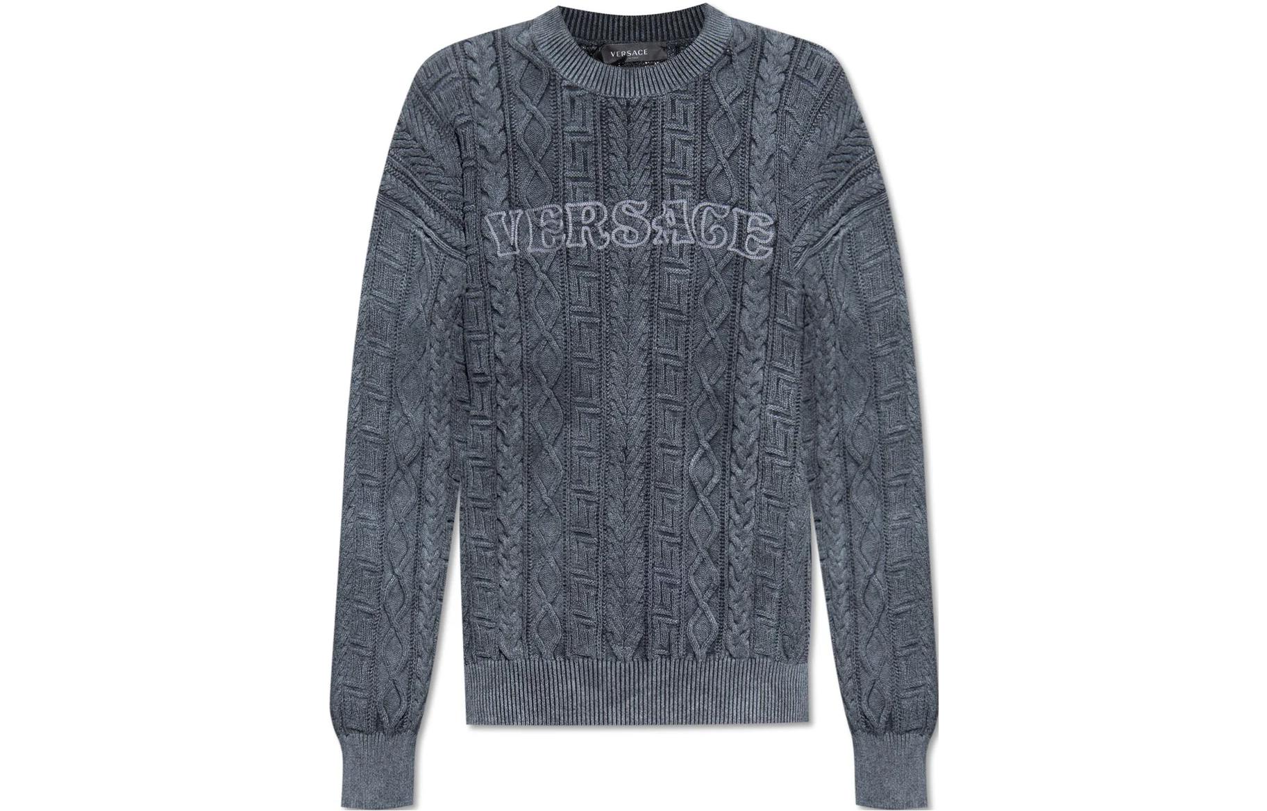 VERSACE  Blue Crewneck Pullover Sweater with Letter Print Design. 1009932-1A07271-1B000 圖 2
