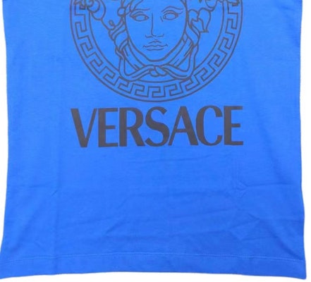 VERSACE 藍色標誌圖案印花圓領T恤 A89497S-A230901-2UB80 Shop VERSACE 藍色標誌圖案印花圓領T恤 A89497S-A230901-2UB80