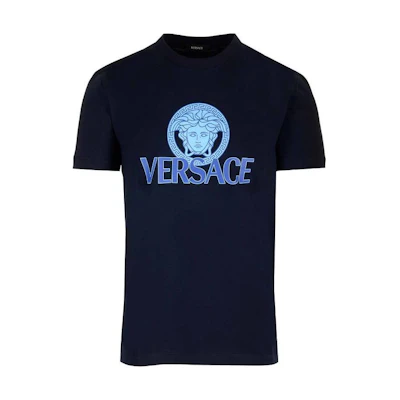 VERSACE Blue Logo Print Relaxed Fit Crew Neck Short Sleeve T-Shirt 1014226-1A10088-1UI20